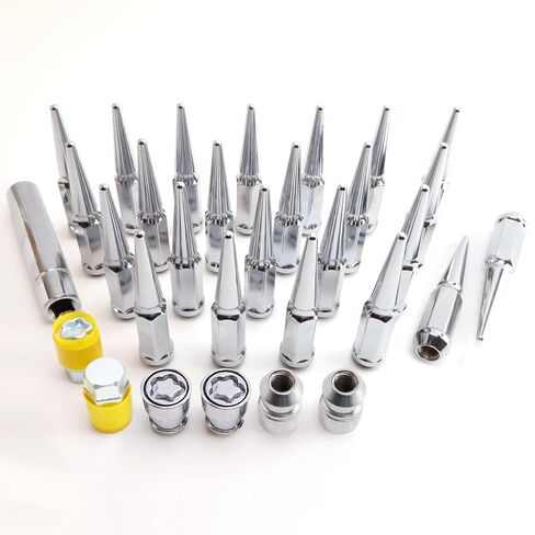 M14 x 2mm Wheel Locks, Fit for F-150 Heritage, F-350, Excursion, Mark LT, Wheel Locks Set, 4 Locking Lug Nuts 2 Pcs Key with 32Pcs Spike Lug Nuts+1 Key, Chrome in Kuwait