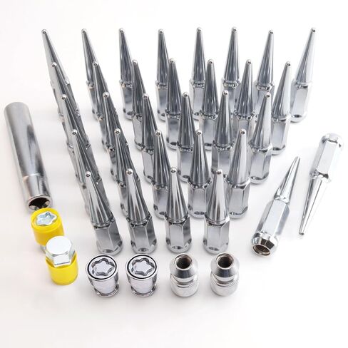 M14 x 2mm Wheel Locks, Fit for F-150 Heritage, F-350, Excursion, Mark LT, Wheel Locks Set, 4 Locking Lug Nuts 2 Pcs Key with 32Pcs Spike Lug Nuts+1 Key, Chrome in Kuwait