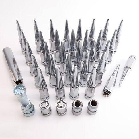M14 x 2mm Wheel Locks, Fit for F-150 Heritage, F-350, Excursion, Mark LT, Wheel Locks Set, 4 Locking Lug Nuts 2 Pcs Key with 32Pcs Spike Lug Nuts+1 Key, Chrome in Kuwait