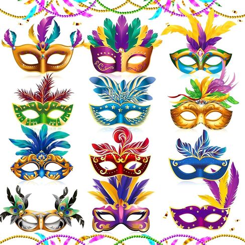 12 PCS Paper Masks Mardi Gras Masks Masquerade Mask for Adult Kids New Orleans Mardi Gras (Paper Material) in Saudi Arabia