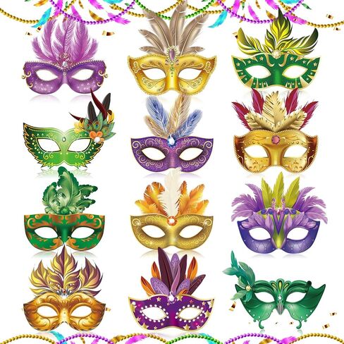 12 PCS Paper Masks Mardi Gras Masks Masquerade Mask for Adult Kids New Orleans Mardi Gras (Paper Material) in Saudi Arabia