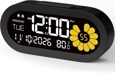 Doomay Digital Allar: VA LCD و Visual Flower Second Desk Clock شاشة كبيرة ، ساعة سهلة مع غفوة 9 دقائق ، 12/24 ساعة ، 3 مستويات ، تاريخ درجة الحرارة ووضع عطلة نهاية الأسبوع in Kuwait