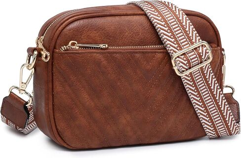 Crossbody Bags for Women Triple Zip Vegan Leather Camera Purses Small Shoulder Handbags with Wide Strap in Kuwait