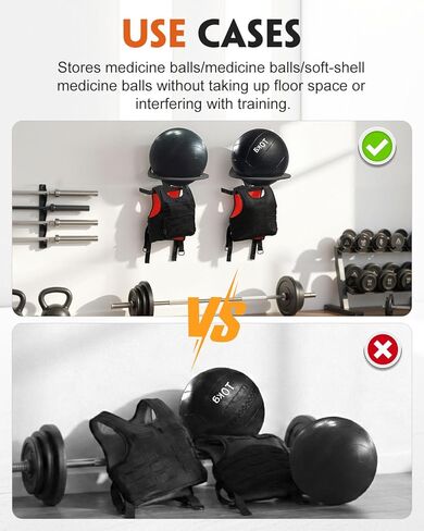 MUZIK Medicine Ball Rack Weighted Vest Wall Mount, 440lbs for Medicine Balls, Vest, Resistance Bands, Space Saving 8.9" Gym Organizer for Home & Commercial Use in Saudi Arabia