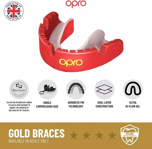Gold Level Mouthguard with Braces Bumper, Sports Mouth Guard in Adult & Youth Sizes, Revolutionary Fitting Tech for All Contact Sports - Opro by Marcy - Multiple Colors (Red, Adult) in Saudi Arabia