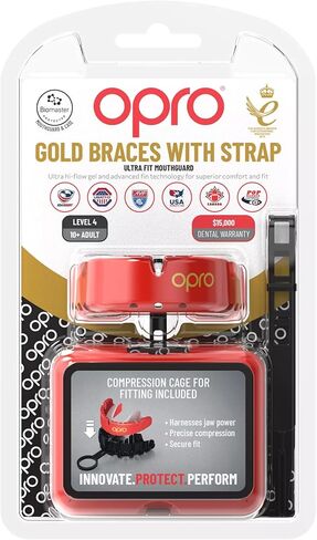Gold Level Mouthguard with Braces Bumper, Sports Mouth Guard in Adult & Youth Sizes, Revolutionary Fitting Tech for All Contact Sports - Opro by Marcy - Multiple Colors (Red, Adult) in Saudi Arabia