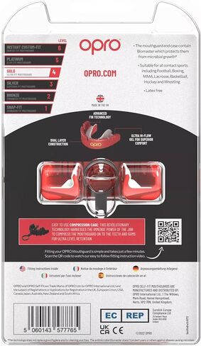 Gold Level Mouthguard with Braces Bumper, Sports Mouth Guard in Adult & Youth Sizes, Revolutionary Fitting Tech for All Contact Sports - Opro by Marcy - Multiple Colors (Red, Adult) in Saudi Arabia