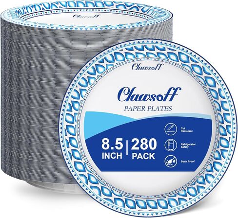 أطباق ورقية مقاس 8.5 بوصة من Clawsoff عدد 280، أطباق ورقية شديدة التحمل مقاومة للقطع، طبق حلوى مقاوم للنقع، طبق عشاء للاستعمال مرة واحدة للحفلات وأعياد الميلاد والنزهة in Kuwait