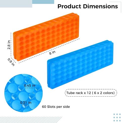 12PCS Tube Racks, Microcentrifuge Tube Rack Pcr Rack Each 80 Wells Vial Rack Test Tube Rack Double Sided Polypropylene Holder for 0.2ml-2ml Centrifugal Pipe, Assorted Colors in Kuwait