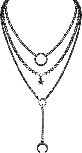 Sacina Layered Silver-tone Crescent Moon Star Choker Necklace, Gothic Punk Grunge Emo Necklace, Goth Jewelry, Christmas Jewelry Gift for Women in Saudi Arabia