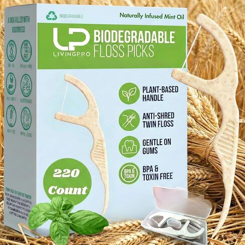اختيارات خيط Twin Line Biodegedable (220 عدد) - خيط الأسنان القابل للتسميد Minty Fresh -Double Thread 2x The Clean | قضية السفر المكافأة | Thing Thing Thread Glide سهلة ومقاومة in Saudi Arabia