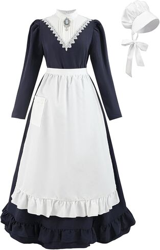 LTAKK Women Pioneer Dress Colonial Costume Prairie Pilgrim Dresses with Apron and Bonet in Saudi Arabia