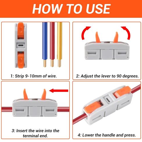 10pcs Lever Wire Connectors, Mini Quick Connectors Push-in, Electrical Wire Butt Splice Inline Terminals, 24-12 AWG,1 in 1 Out in Saudi Arabia
