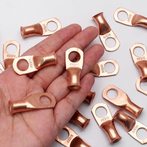 Hordion 25PCS 4 AWG 3/8 "محطات حلقة النحاس مسمار، 2 قياس تجعيد كابل البطارية ينتهي الأسلاك العروات الثقيلة النحاس العارية الثقوب أنبوبي موصلات المحطة الطرفية in Saudi Arabia
