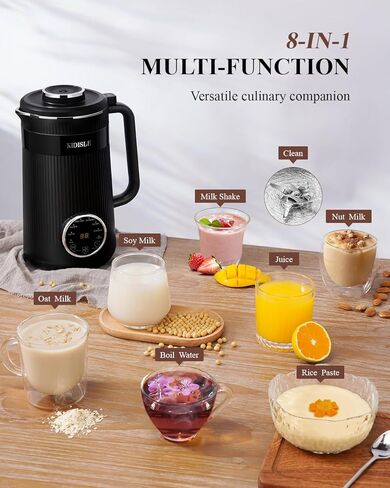 ماكينة صنع حليب الجوز 8 في 1، ماكينة حليب فول الصويا الأوتوماتيكية 32 أونصة لللوز والشوفان وجوز الهند وفول الصويا والحليب النباتي والمشروبات غير الألبان، مع تأخير البدء/الحفاظ على الدفء/غلي الماء، كريم in Kuwait