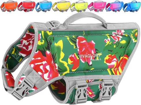 سترة نجاة خفيفة الوزن للكلاب من VIVAGLORY، سترة نجاة للحفاظ على حياة الحيوانات الأليفة من النيوبرين الصديق للبشرة للكلاب الكبيرة مع حلقة على شكل حرف D وإبزيم سريع الفك، وردي أزرق in Kuwait