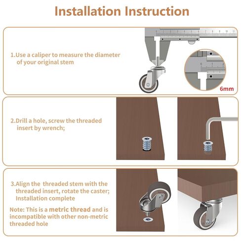 Chegulu 1.25" Small Threaded Stem Casters, M6 Swivel Furniture Wheels, TPR Silent, Mounting for Storage Cart, Shelving Unit, Coffee Table, 4 Pcs in Saudi Arabia