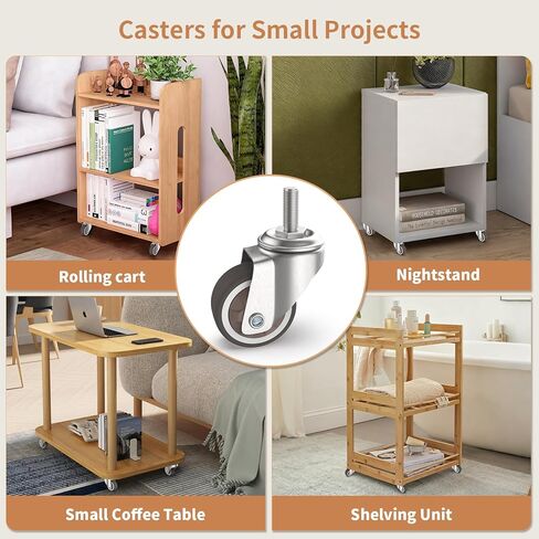 Chegulu 1.25" Small Threaded Stem Casters, M6 Swivel Furniture Wheels, TPR Silent, Mounting for Storage Cart, Shelving Unit, Coffee Table, 4 Pcs in Saudi Arabia