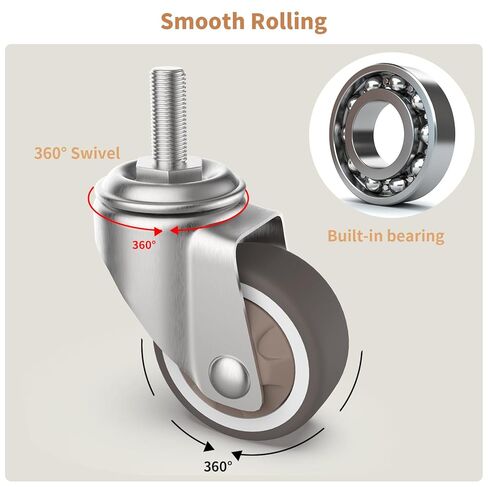 Chegulu 1.25" Small Threaded Stem Casters, M6 Swivel Furniture Wheels, TPR Silent, Mounting for Storage Cart, Shelving Unit, Coffee Table, 4 Pcs in Saudi Arabia