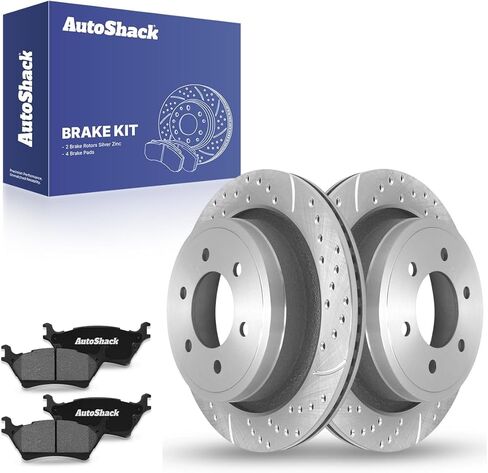 AutoShack Rear Brake Kit Replacement for 2012-2017 Ford F-150 3.5L 5.0L 4WD AWD RWD Drilled & Slotted Zinc Coated Disc Brake Rotors Ceramic Brakes Pads 13.71" 348.2 mm BRKPKG925 in Saudi Arabia