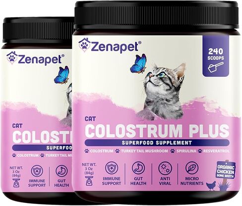 Zenapet Cat Colostrum Plus Superfood Supplement, 240 Day Supply Bovine Colostrum Powder, Cat Probiotic for Immune Support, Digestive Health, Allergy Relief, Joint Support, and Skin/Coat Health in Saudi Arabia