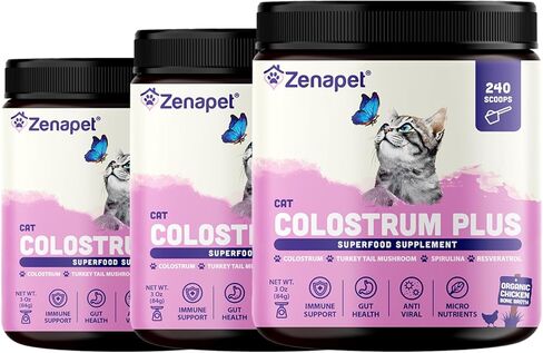 Zenapet Cat Colostrum Plus Superfood Supplement, 240 Day Supply Bovine Colostrum Powder, Cat Probiotic for Immune Support, Digestive Health, Allergy Relief, Joint Support, and Skin/Coat Health in Saudi Arabia