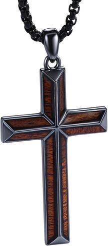 925 Sterling Silver Wooden Cross Necklace للرجال نساء مع سلسلة من الفولاذ المقاوم للصدأ 22 "+2" in Kuwait