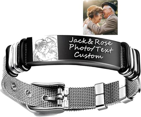 Customize Picture Bracelet Personalized Photo Couple Bracelets ID Link Chain for Men His and Hers Text Engraved for Women bf and gf Custom Friendship Gift Memorial Wristband in Saudi Arabia