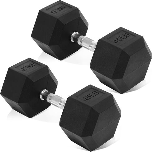 دمبل سداسي من Fitvids أوزان يد مطلية بالمطاط للتمارين واللياقة البدنية في صالة الألعاب الرياضية المنزلية، زوج من 5 إلى 50 رطل in Kuwait