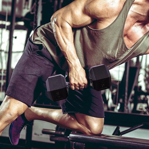 دمبل سداسي من Fitvids أوزان يد مطلية بالمطاط للتمارين واللياقة البدنية في صالة الألعاب الرياضية المنزلية، زوج من 5 إلى 50 رطل in Kuwait