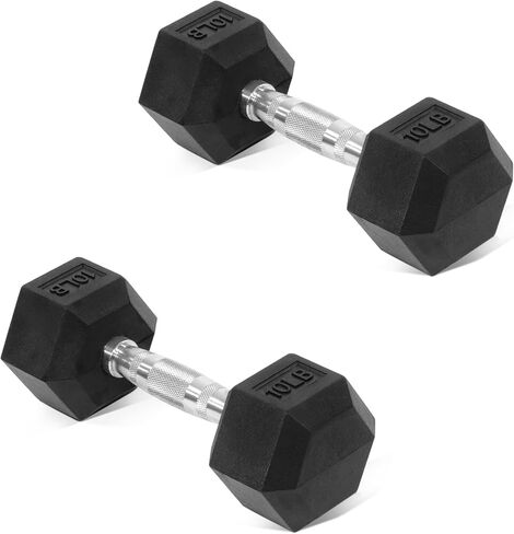 Fitvids Hex Dumbbells Rubber Coated Hand Weights for Exercises and Fitness Home Gym, 5-50 LB Pair in Saudi Arabia