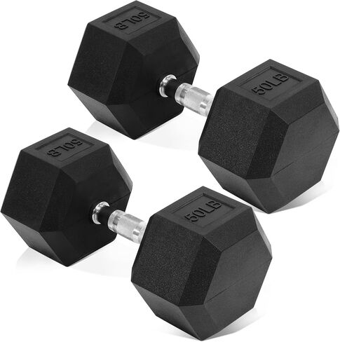 دمبل سداسي من Fitvids أوزان يد مطلية بالمطاط للتمارين واللياقة البدنية في صالة الألعاب الرياضية المنزلية، زوج من 5 إلى 50 رطل in Kuwait