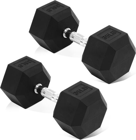 دمبل سداسي من Fitvids أوزان يد مطلية بالمطاط للتمارين واللياقة البدنية في صالة الألعاب الرياضية المنزلية، زوج من 5 إلى 50 رطل in Kuwait