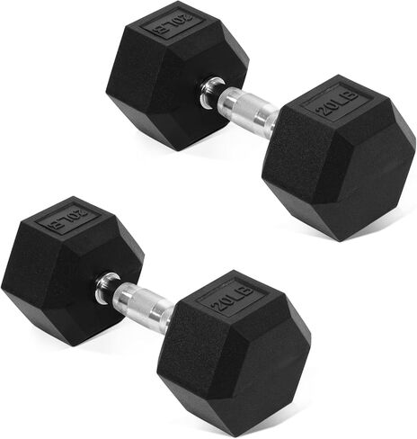 دمبل سداسي من Fitvids أوزان يد مطلية بالمطاط للتمارين واللياقة البدنية في صالة الألعاب الرياضية المنزلية، زوج من 5 إلى 50 رطل in Kuwait