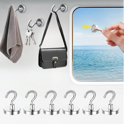 Magnetic Hooks 6Pack,20lb+ Heavy Duty Earth Magnets with Hook for Refrigerator,Extra Strong Cruise Hook for Hanging, Magnetic Hanger for Cabins,Grill (Silvery) in Saudi Arabia