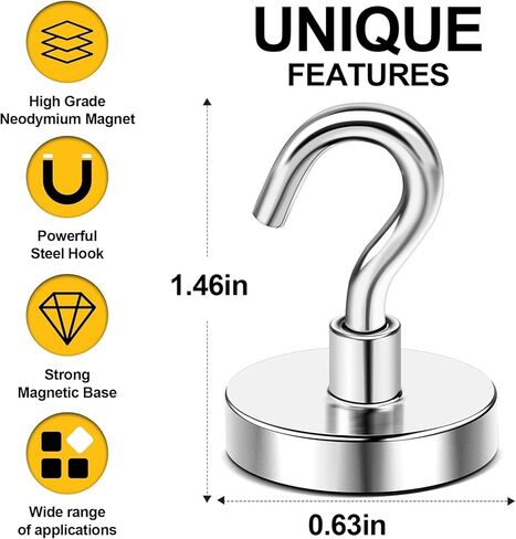 Magnetic Hooks 6Pack,20lb+ Heavy Duty Earth Magnets with Hook for Refrigerator,Extra Strong Cruise Hook for Hanging, Magnetic Hanger for Cabins,Grill (Silvery) in Saudi Arabia