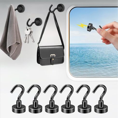 Magnetic Hooks 6Pack,20lb+ Heavy Duty Earth Magnets with Hook for Refrigerator,Extra Strong Cruise Hook for Hanging, Magnetic Hanger for Cabins,Grill (Silvery) in Saudi Arabia