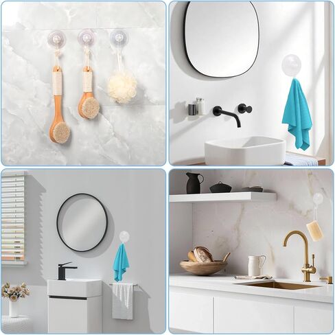 Suction Cup Hook 6 Pack, Reusable & Durable Shower Suction Hanger No Tools Clear Suction Hooks for Tile, Glass, Window, Shower, Kitchen, Bathroom Hanging, Holds up to 11Ib in Saudi Arabia