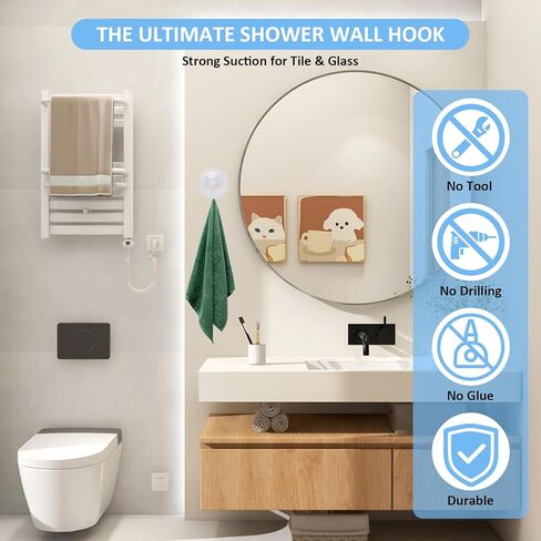 Suction Cup Hook 6 Pack, Reusable & Durable Shower Suction Hanger No Tools Clear Suction Hooks for Tile, Glass, Window, Shower, Kitchen, Bathroom Hanging, Holds up to 11Ib in Saudi Arabia
