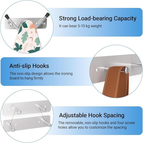 حامل لوح الكي ZHMY، حامل لوح الكي على الحائط على شكل Y أو T، خطاف لوح كي من الفولاذ المقاوم للصدأ لغرف الغسيل مع خطافات قابلة للتعديل in Kuwait