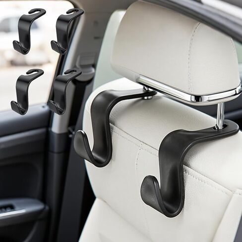 4PCS Car Headrest Hooks, Durability Auto Organizer Hooks for Hanging Bags and Clothes, Universal Back Seat Hook for Car Interior Storage in Saudi Arabia