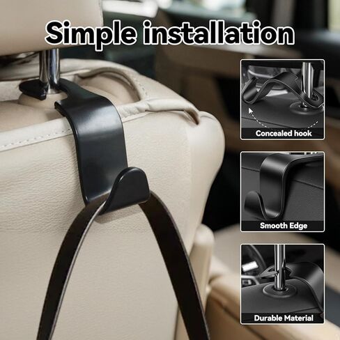 4PCS Car Headrest Hooks, Durability Auto Organizer Hooks for Hanging Bags and Clothes, Universal Back Seat Hook for Car Interior Storage in Saudi Arabia
