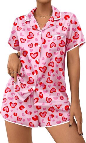 Ekouaer Women's Satin Pajamas Set 2 piece Silky Sleepwear Buttton Down Short Sleeves Top and Shorts Pj Set S-XXL in Saudi Arabia
