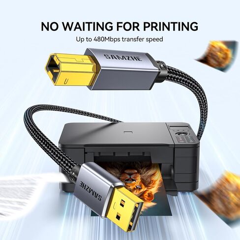 كابل طابعة SAMZHE بطول 5 أقدام، كابل USB-A إلى USB-B MIDI، سلك ماسح ضوئي مجدول من النايلون عالي السرعة متوافق مع لوحة مفاتيح MIDI، Canon، HP، Dell، Epson، Brother، Lexmark، Xerox، DAC، Panio in Kuwait