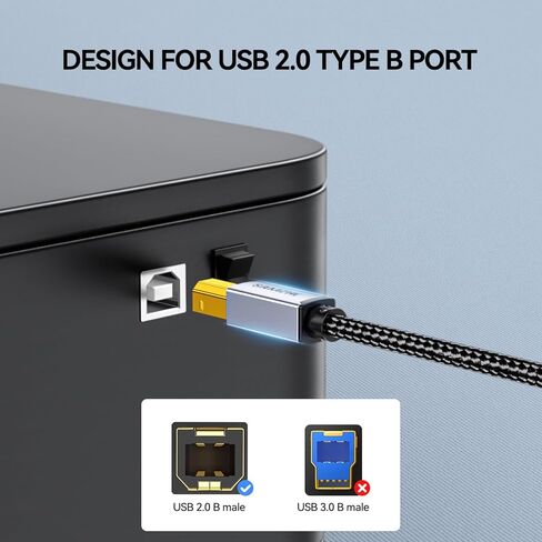 كابل طابعة SAMZHE بطول 5 أقدام، كابل USB-A إلى USB-B MIDI، سلك ماسح ضوئي مجدول من النايلون عالي السرعة متوافق مع لوحة مفاتيح MIDI، Canon، HP، Dell، Epson، Brother، Lexmark، Xerox، DAC، Panio in Kuwait