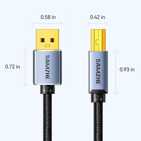 كابل طابعة SAMZHE بطول 5 أقدام، كابل USB-A إلى USB-B MIDI، سلك ماسح ضوئي مجدول من النايلون عالي السرعة متوافق مع لوحة مفاتيح MIDI، Canon، HP، Dell، Epson، Brother، Lexmark، Xerox، DAC، Panio in Kuwait
