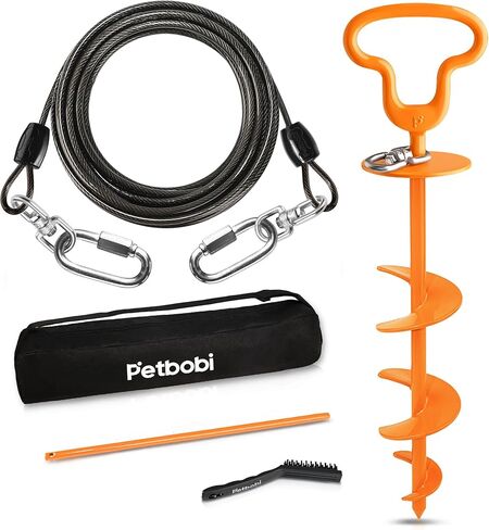 Petbobi Dog Tie-out Stake for Camping - Heavy Duty Dog Yard Stake for Large Dogs Up to 300 lbs, Dog Camping Essentials for Outside Portable Anti-rust Dog Anchors for Ground with 360° Swivel, Orange in Saudi Arabia
