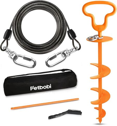 Petbobi Dog Tie-out Stake for Camping - Heavy Duty Dog Yard Stake for Large Dogs Up to 300 lbs, Dog Camping Essentials for Outside Portable Anti-rust Dog Anchors for Ground with 360° Swivel, Orange in Saudi Arabia