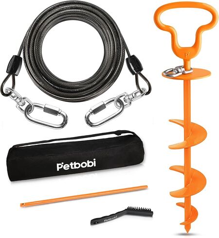 Petbobi Dog Tie-out Stake for Camping - Heavy Duty Dog Yard Stake for Large Dogs Up to 300 lbs, Dog Camping Essentials for Outside Portable Anti-rust Dog Anchors for Ground with 360° Swivel, Orange in Saudi Arabia