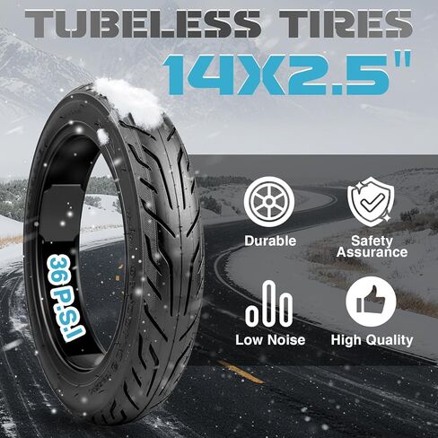 MAKELEN 14x2.5 E-Bike Tire - Puncture Resistant Vacuum Tire with Valve Stem & Core Tool, Excellent Grip for Urban Pavement in Saudi Arabia